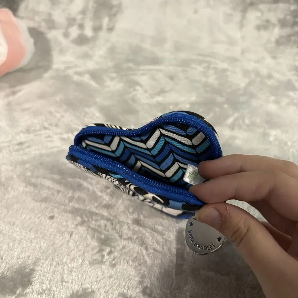 Vera Bradley Sweetheat Blue Heart Coin Purse Bag Charm Keychain Blue Floral